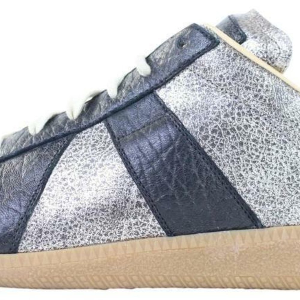 Maison Martin Margiela Mens sz 40 Silver x Black Leather Replica Sneaker 2MM1014